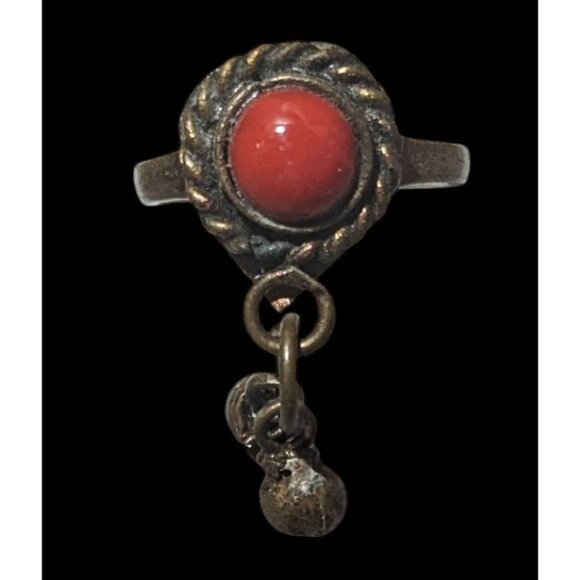 Vintage Bohemian Brass Charm Ring With Red Gem Size 6 - Picture 1 of 10